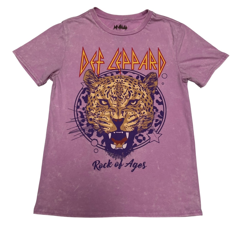 Def Leppard Rock of Ages Graphic Tee Purple Mineral Wash Small Leopard Print